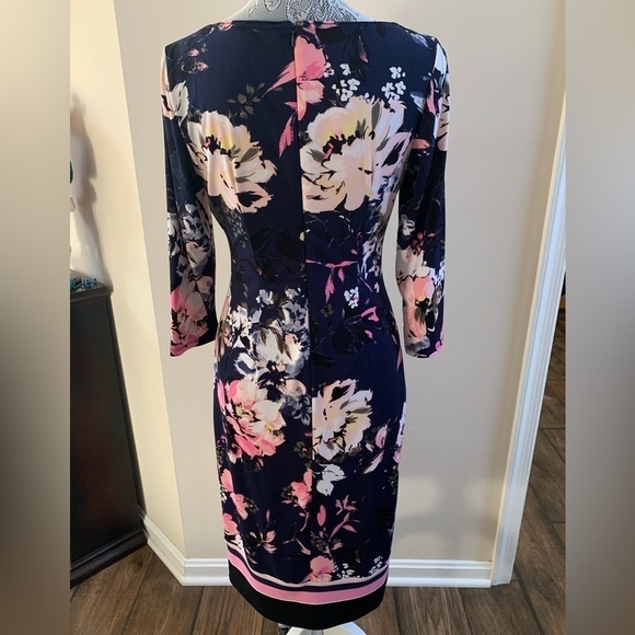 INC International Concepts Floral Shift Dress Small 3/4 Sleeve Back Zip Lined - Picture 2 of 4